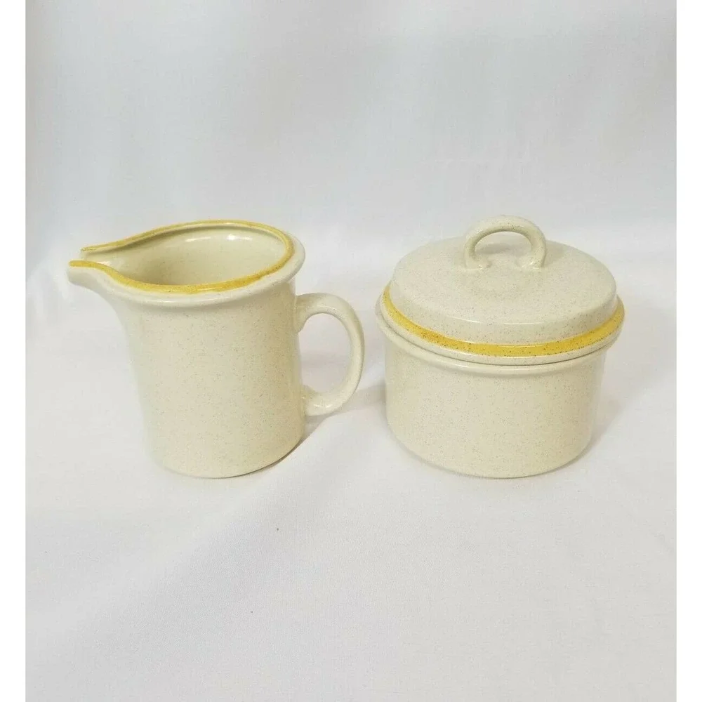 Vintage MCM Hearthside Garden Festival Stoneware Sugar Bowl and Creamer Set